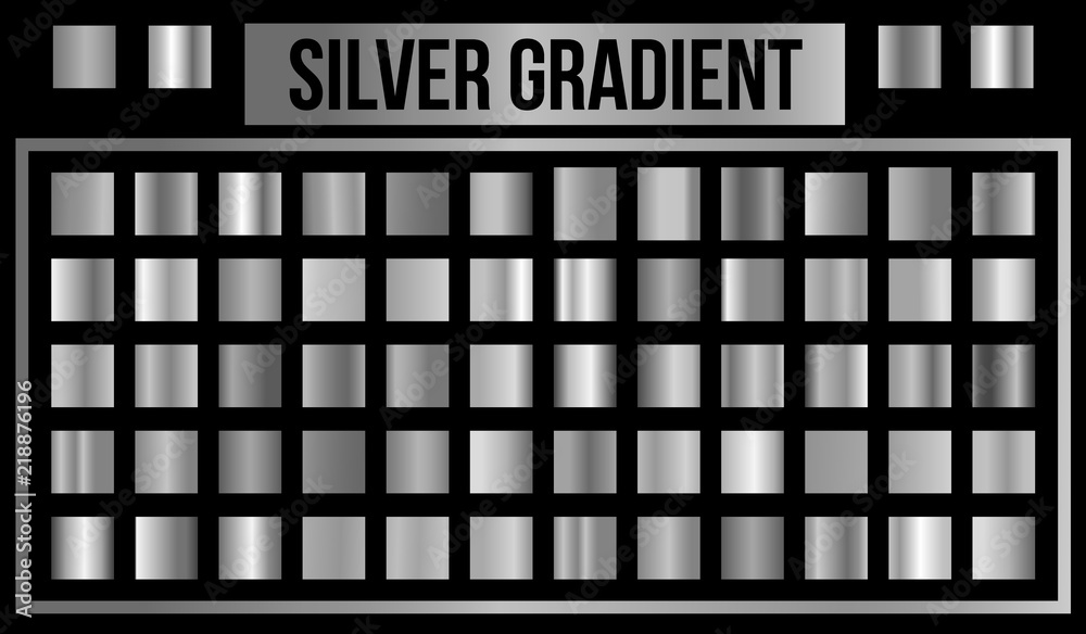 Vector set of metallic and silver shiny gradients. Vector Illustration Vector set of metallic and silver shiny gradients. Vector Illustration