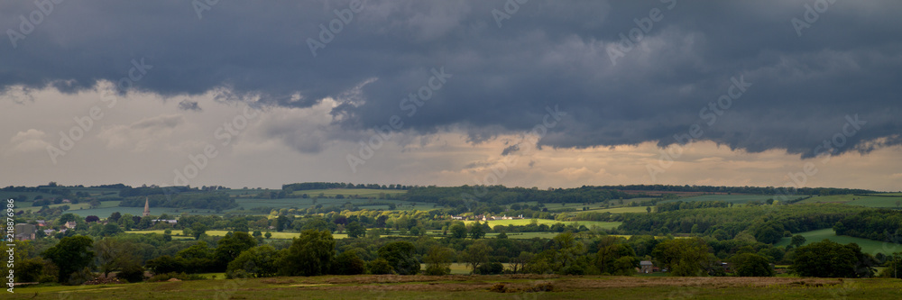 Purple Grey Skies and Green English Countryside Panorama