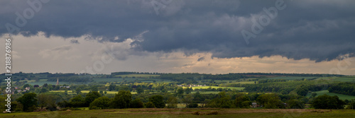 Purple Grey Skies and Green English Countryside Panorama