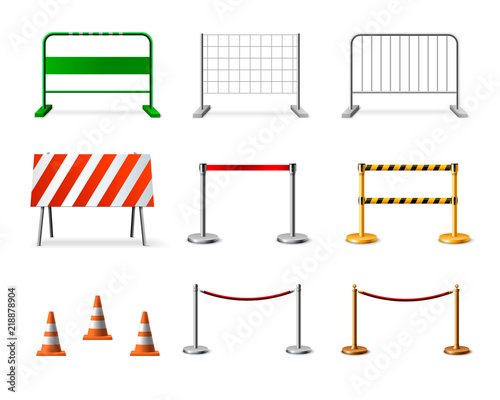 Temporary Fencing Barrier Realistic Icon Set