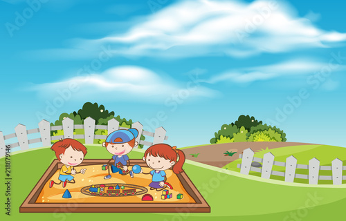 Children playing toys at the sand pit