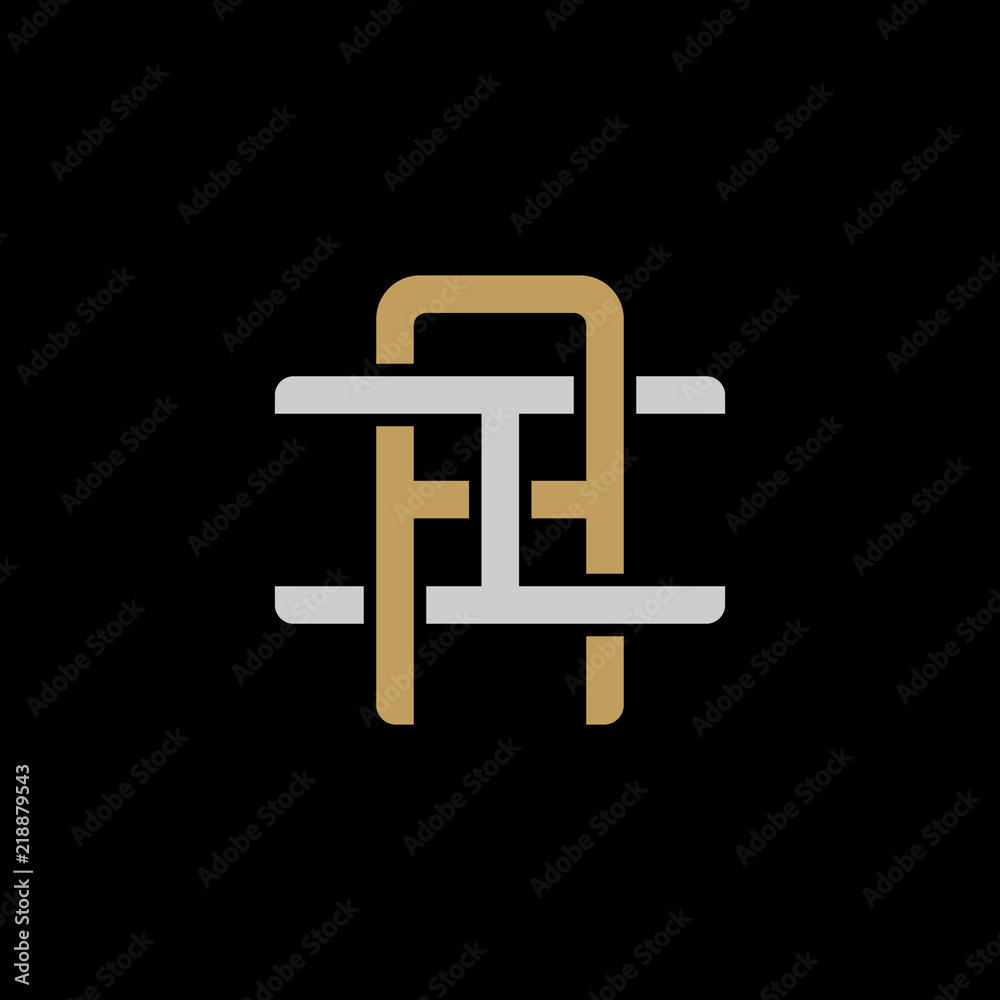 Initial letter I and A, IA, AI, overlapping interlock logo, monogram line art style, silver gold on black background