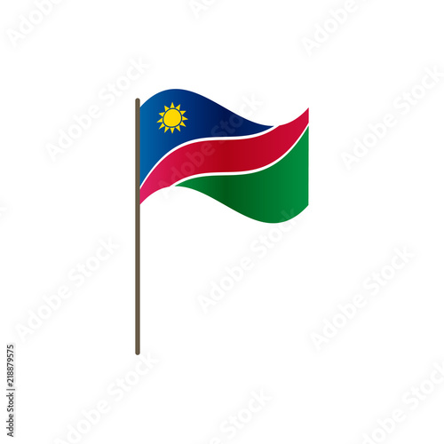 Namibia flag on the flagpole. Official colors and proportion correctly. Waving of Namibia flag on flagpole, vector illustration isolate