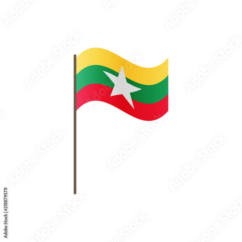 Myanmar flag on the flagpole. Official colors and proportion correctly. Waving of Myanmar flag on flagpole, vector illustration isolate