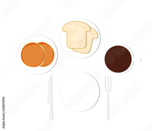 Breakfast Pancakes, coffee and bread