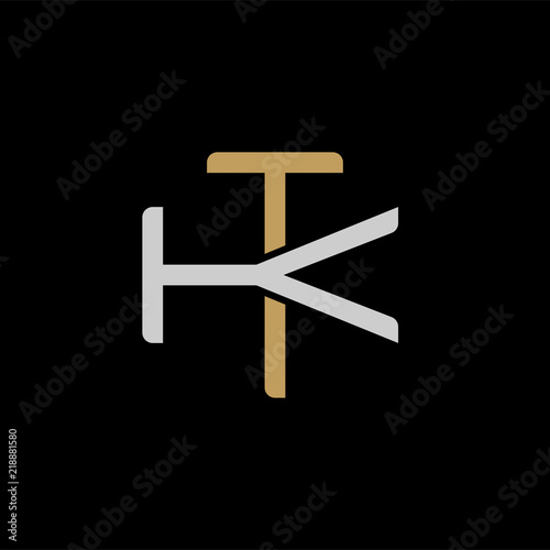 Initial letter K and T, KT, TK, overlapping interlock logo, monogram line art style, silver gold on black background photo