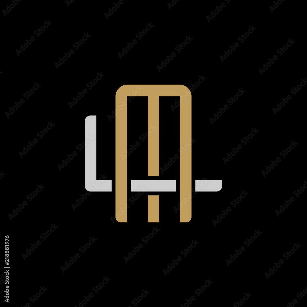 Initial letter L and M, LM, ML, overlapping interlock logo, monogram line art style, silver gold on black background