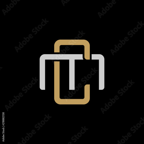 Initial letter M and C, MC, CM, overlapping interlock logo, monogram line art style, silver gold on black background