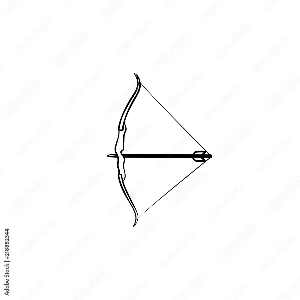 Bow with arrow hand drawn outline doodle icon