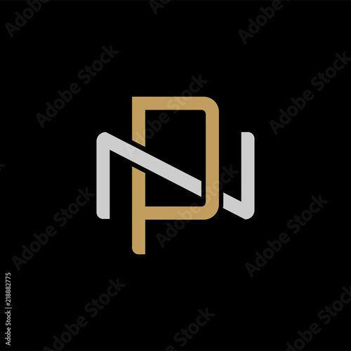 Initial letter N and P, NP, PN, overlapping interlock logo, monogram line art style, silver gold on black background
