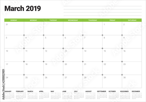 March 2019 desk calendar vector illustration