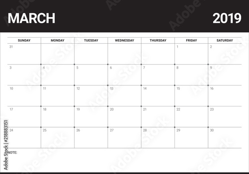 March 2019 desk calendar vector illustration