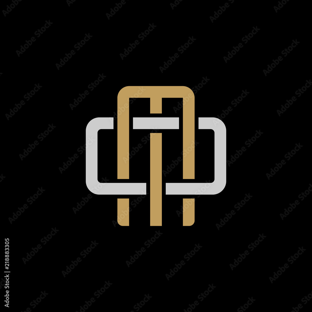 Initial letter O and M, OM, MO, overlapping interlock logo, monogram line art style, silver gold on black background Initial letter O and M, OM, MO, overlapping interlock logo, monogram line art style, silver gold on black background