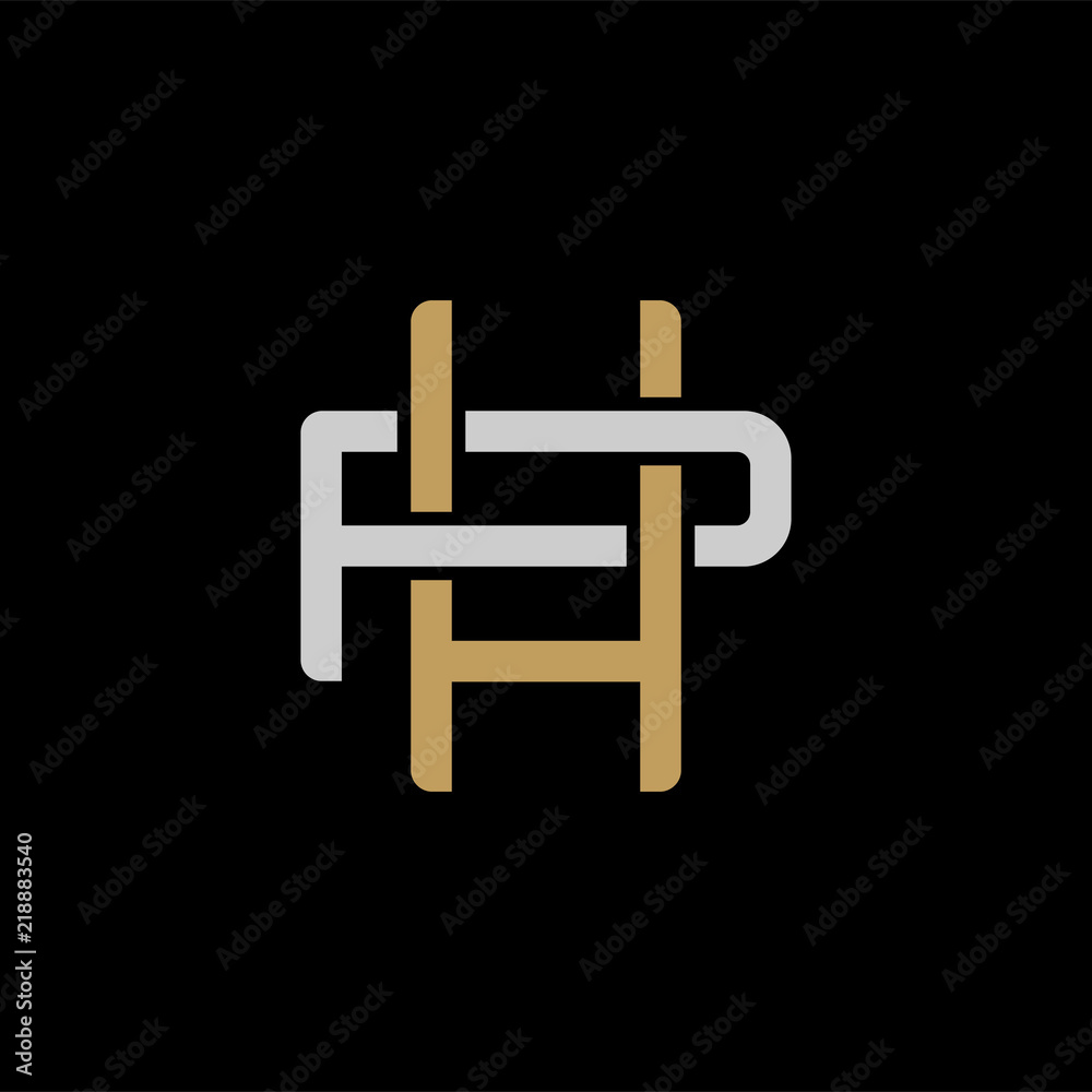 Initial letter P and H, PH, HP, overlapping interlock logo, monogram line art style, silver gold on black background Initial letter P and H, PH, HP, overlapping interlock logo, monogram line art style, silver gold on black background