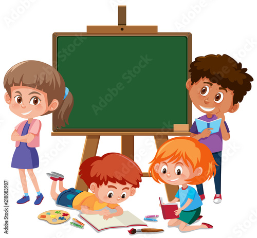 Children and chalkboard template