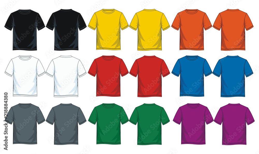Colorful blank t shirt, Front look and back. - obrazy, fototapety, plakaty 
