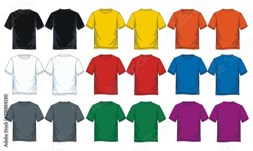Colorful blank t shirt, Front look and back. photo
