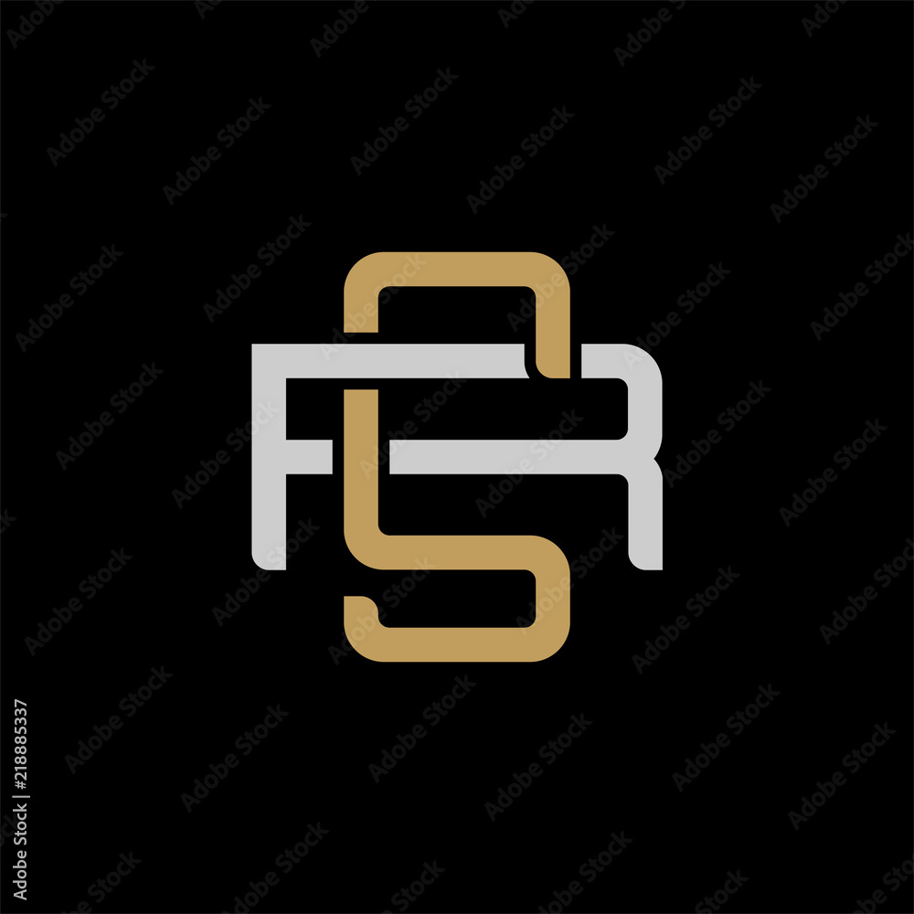 Initial letter R and S, RS, SR, overlapping interlock logo, monogram line art style, silver gold on black background Initial letter R and S, RS, SR, overlapping interlock logo, monogram line art style, silver gold on black background