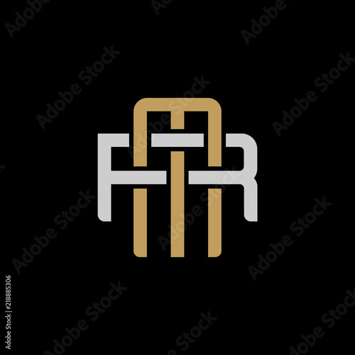 Initial letter R and M, RM, MR, overlapping interlock logo, monogram line art style, silver gold on black background