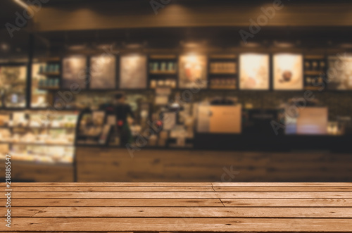 wood table top Blur coffee shop © khunkornStudio