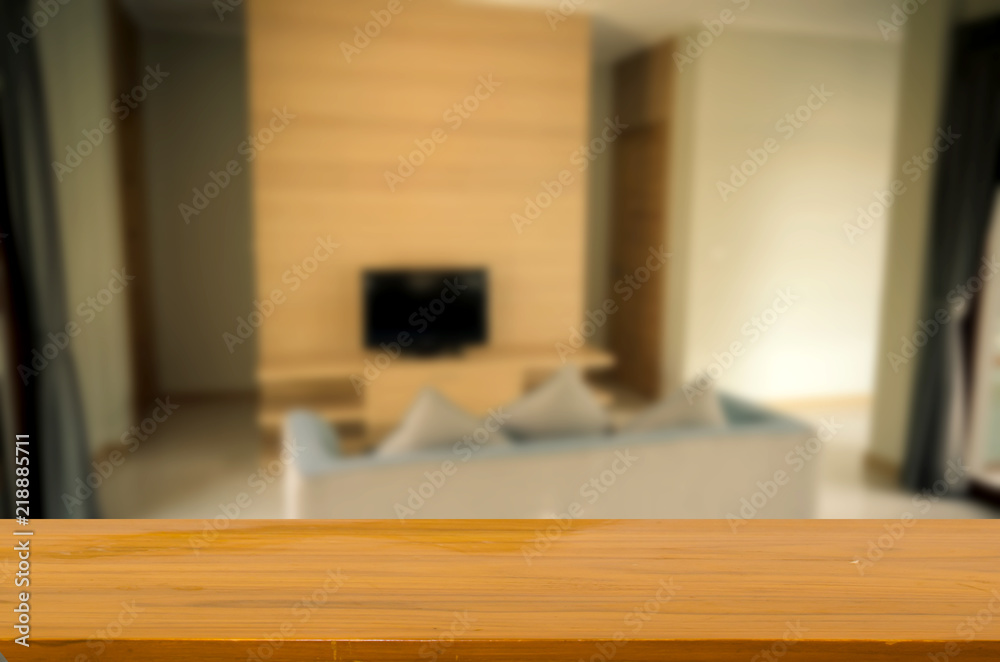 wood top table Blurred living room wood top table Blurred living room
