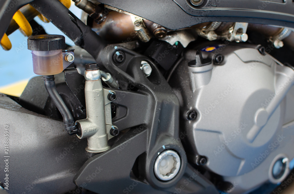 Detail of a modern motorcycle engine Detail of a modern motorcycle engine