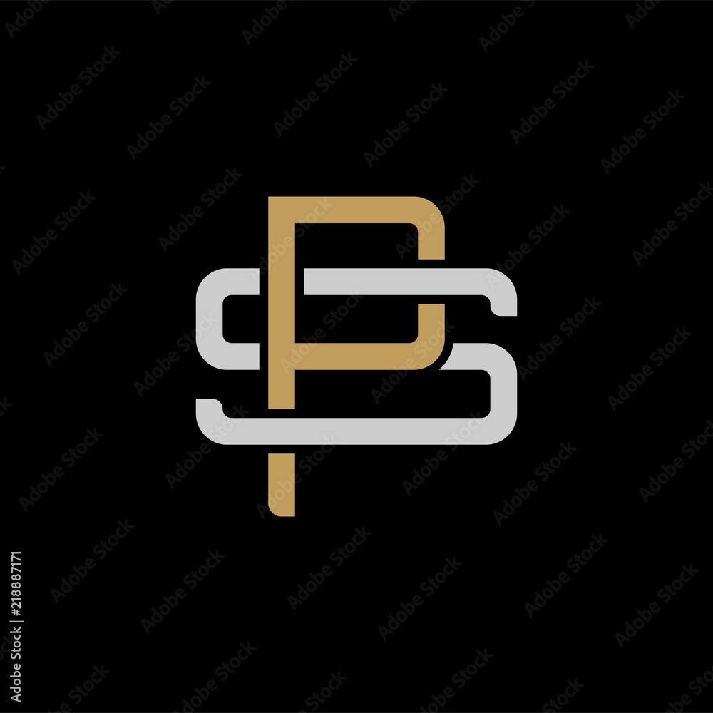 Initial letter S and P, SP, PS, overlapping interlock logo, monogram line art style, silver gold on black background Initial letter S and P, SP, PS, overlapping interlock logo, monogram line art style, silver gold on black background