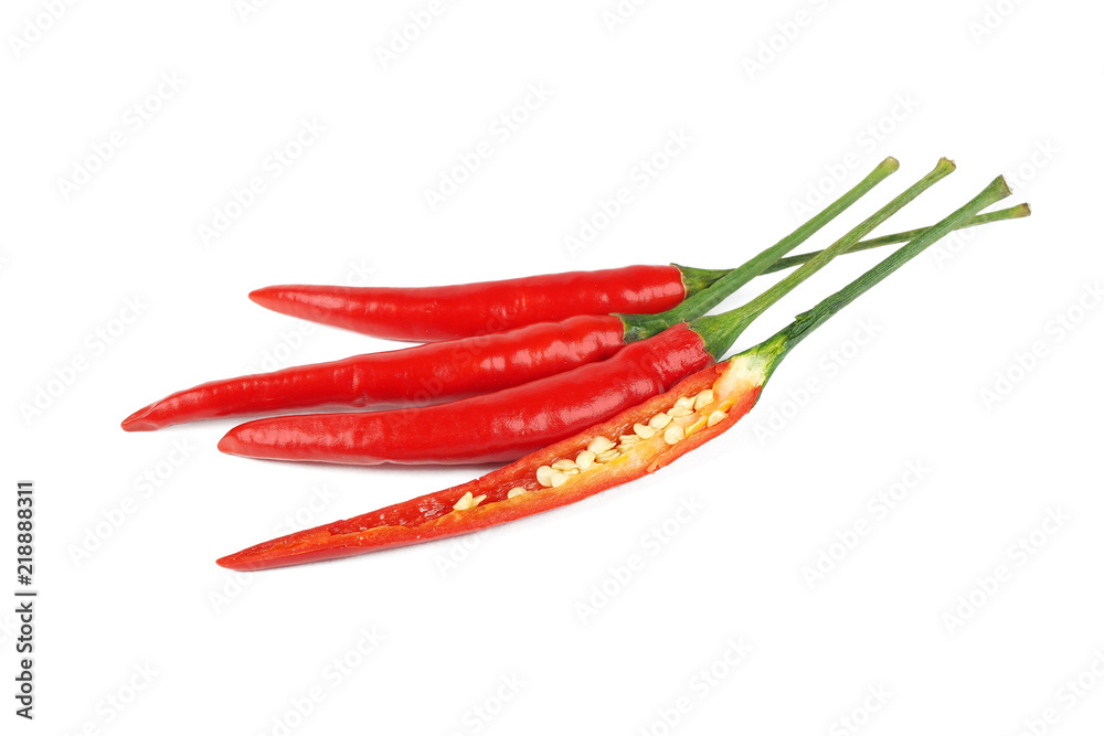 Top view of chilli red peppers isolated on white background Top view of chilli red peppers isolated on white background