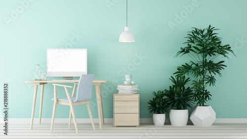 The interior hotel relax space 3d rendering-wall pastel color © Jitakorn