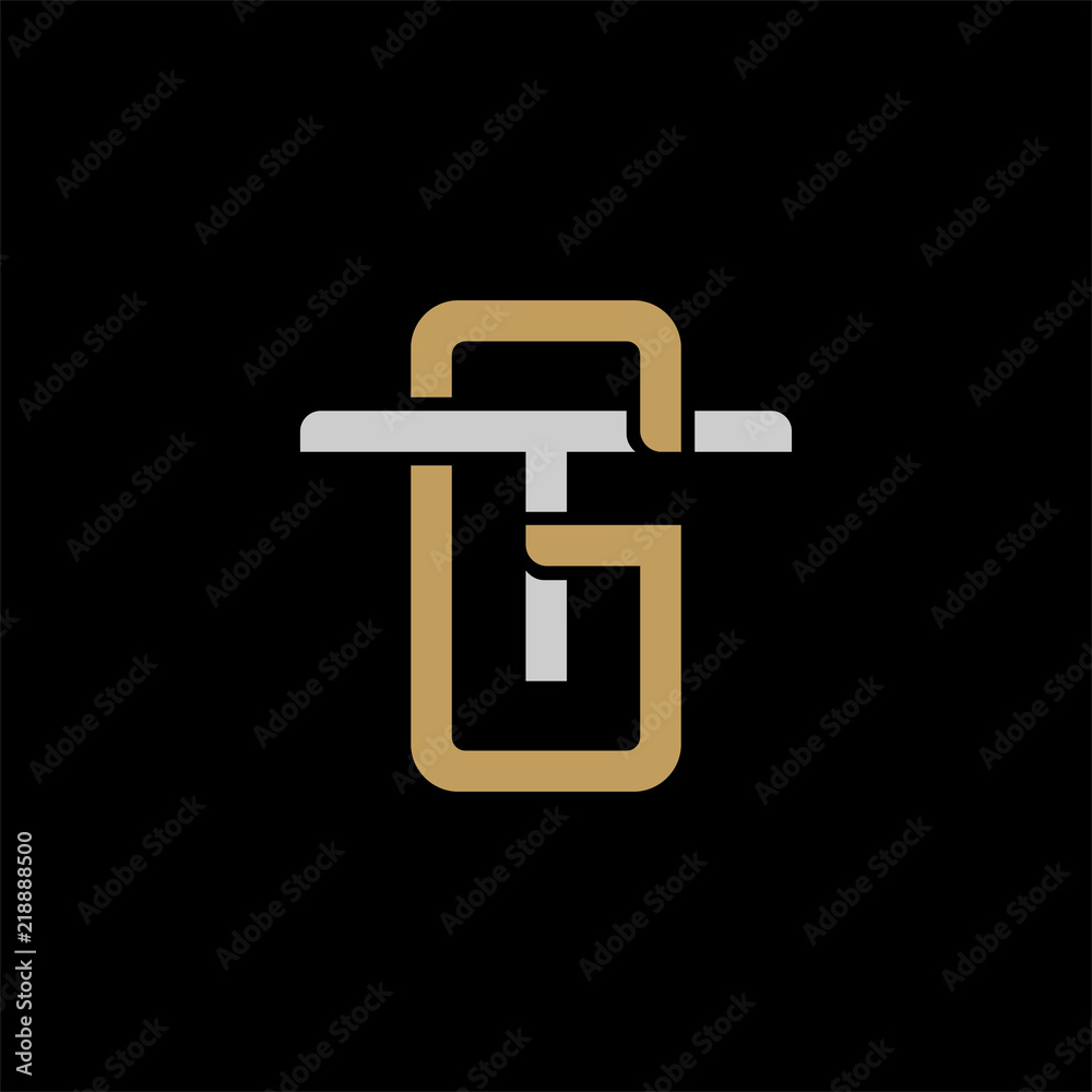 Initial letter T and G, TG, GT, overlapping interlock logo, monogram line art style, silver gold on black background Initial letter T and G, TG, GT, overlapping interlock logo, monogram line art style, silver gold on black background