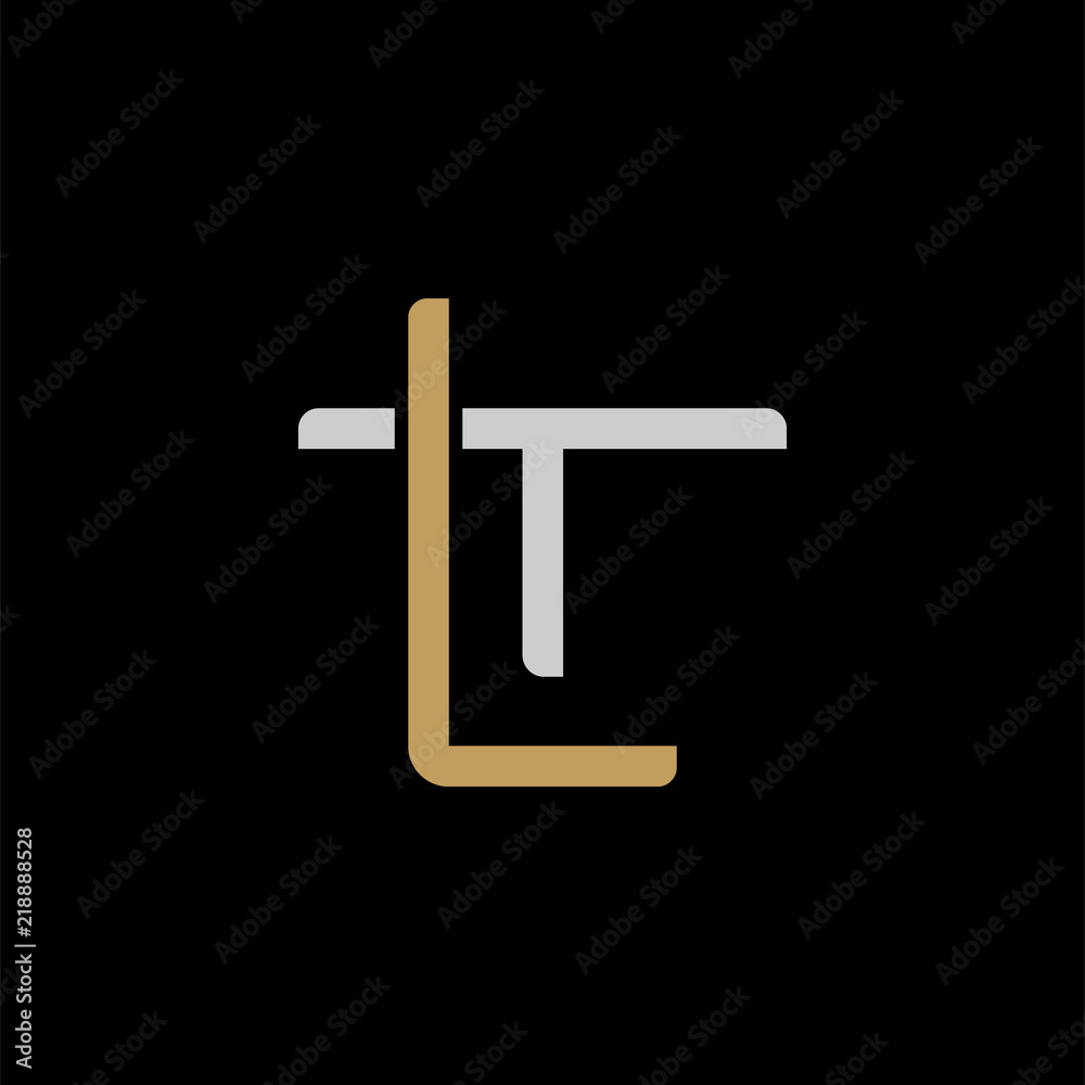 Obraz premium Initial letter T and L, TL, LT, overlapping interlock logo, monogram line art style, silver gold on black background