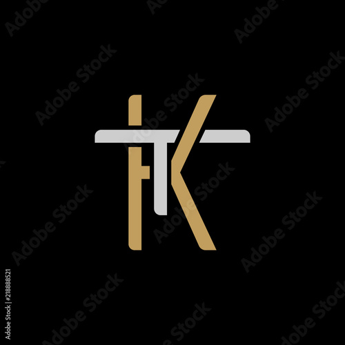 Initial letter T and K, TK, KT, overlapping interlock logo, monogram line art style, silver gold on black background