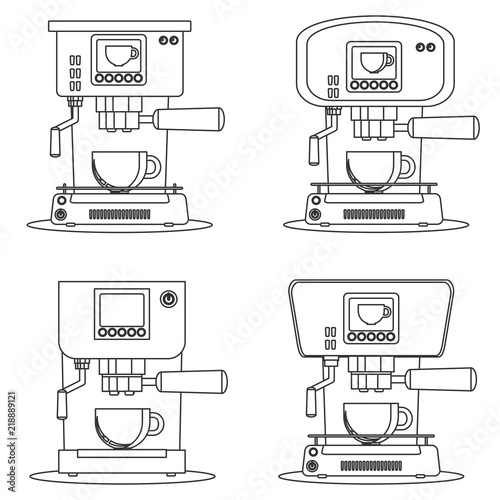 Coffee maker machine icon flat. Set. Simple Stock flat vector illustration.