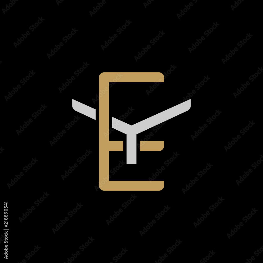 Initial letter Y and E, YE, EY, overlapping interlock logo, monogram line art style, silver gold on black background Initial letter Y and E, YE, EY, overlapping interlock logo, monogram line art style, silver gold on black background