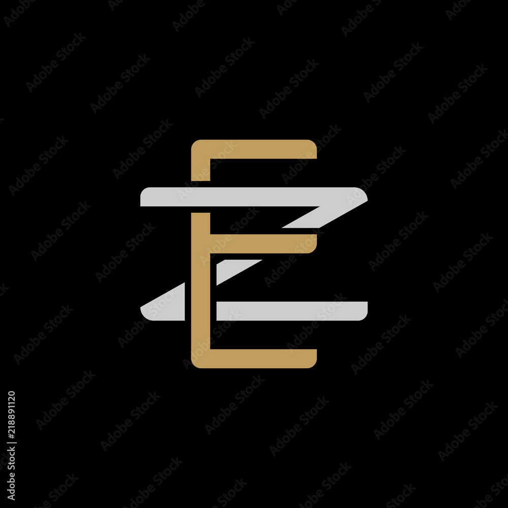 Initial letter Z and E, ZE, EZ, overlapping interlock logo, monogram line art style, silver gold on black background Initial letter Z and E, ZE, EZ, overlapping interlock logo, monogram line art style, silver gold on black background