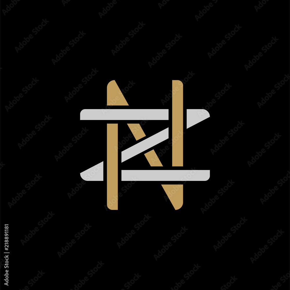 Initial letter Z and N, ZN, NZ, overlapping interlock logo, monogram line art style, silver gold on black background