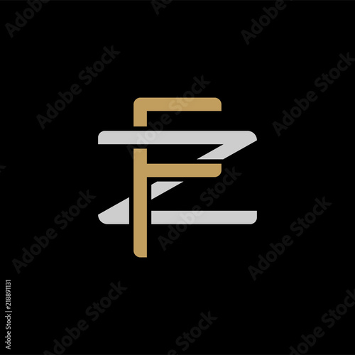 Initial letter Z and F, ZF, FZ, overlapping interlock logo, monogram line art style, silver gold on black background