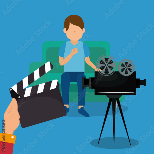 young man with cinematographic icons