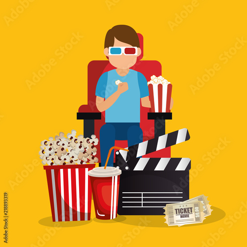 young man with glasses 3d and cinema icons photo