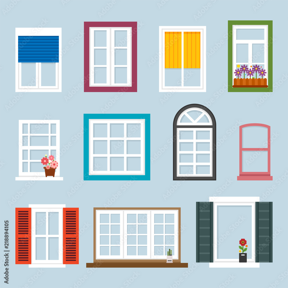 various kind of windows. flat design style vector graphic illustration set
