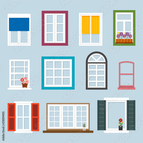 various kind of windows. flat design style vector graphic illustration set
