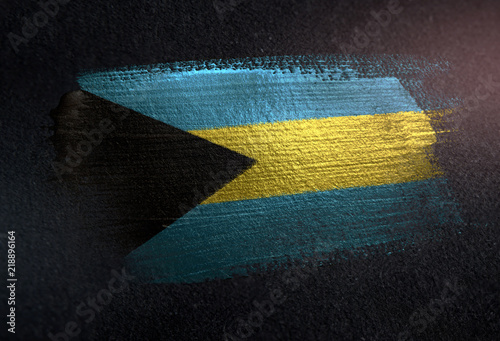 The Bahamas Flag Made of Metallic Brush Paint on Grunge Dark Wall photo