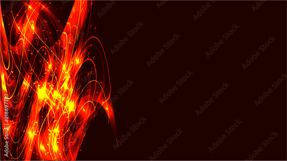 Texture abstract golden yellow fire magical glowing bright shining neon lines of waves of strips of threads of energy patterns and copy space. The background. Vector illustration