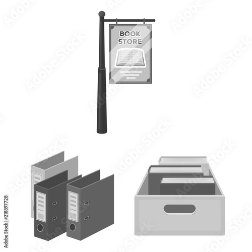 Library and bookstore monochrome icons in set collection for design. Books and furnishings vector symbol stock web illustration.