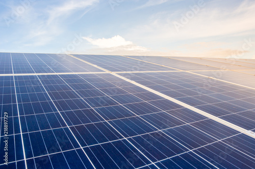 Solar panels closeup on sky background