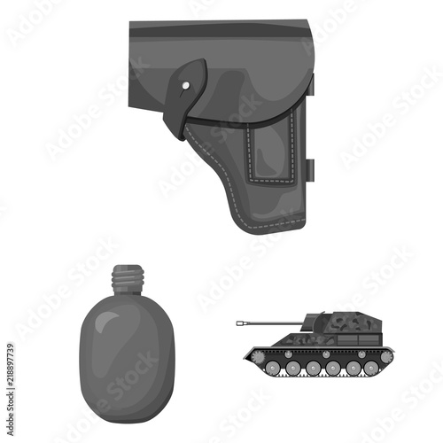 Army and armament monochrome icons in set collection for design. Weapons and equipment vector symbol stock web illustration.