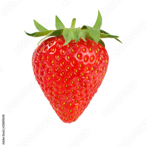 Strawberry with leaves isolated on white background.