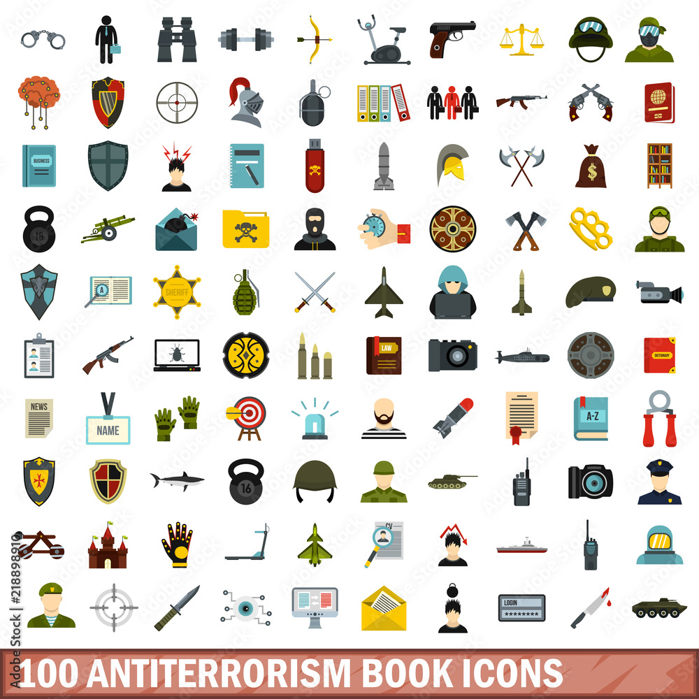 100 antiterrorism book icons set in flat style for any design vector illustration 100 antiterrorism book icons set in flat style for any design vector illustration
