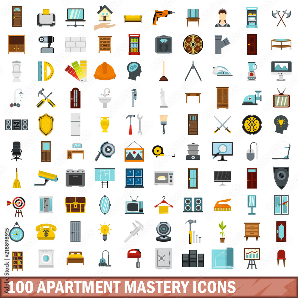 100 apartment mastery icons set in flat style for any design vector illustration 100 apartment mastery icons set in flat style for any design vector illustration