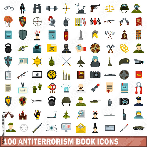 100 antiterrorism book icons set in flat style for any design vector illustration